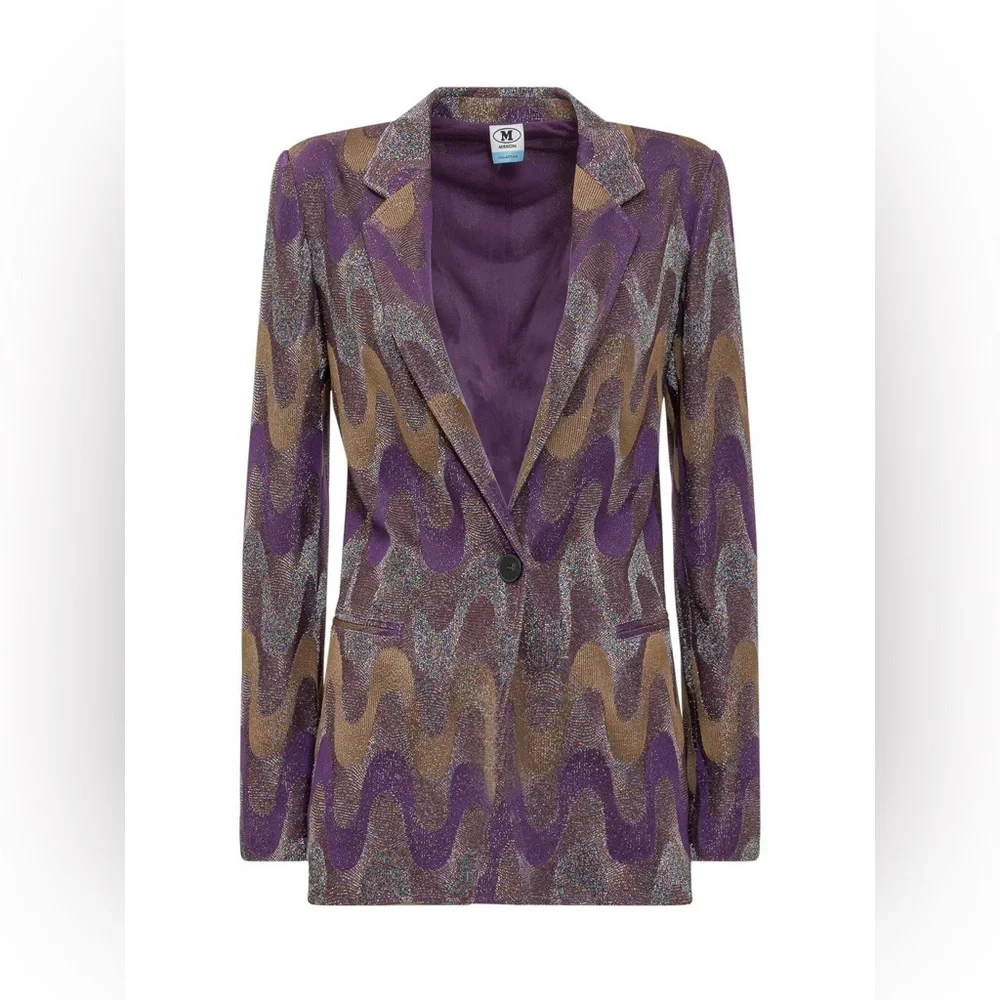 M MISSONI PURPLE ZIGZAG Metallic Blazer Jacket with Metallic Fiber - Picture 1 of 8